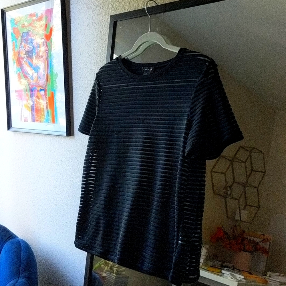 Trouve Striped Mesh Sheer Tee